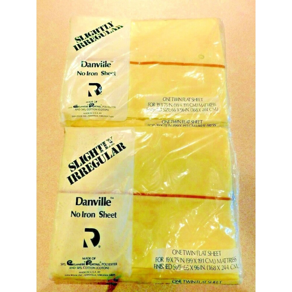 Vintage Danville Sheets Yellow 2 Twin Flat Sheets ~No Iron ~ NIP